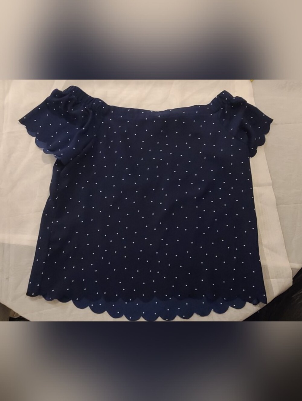 Elle Navy Off The Shoulder Flutter Sleeves Top White Polka Dot, Medium - Picture 8 of 13